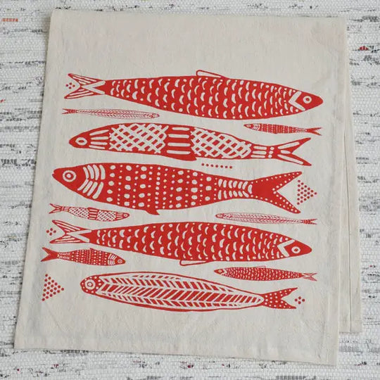 Sardines Tea Towel in Red