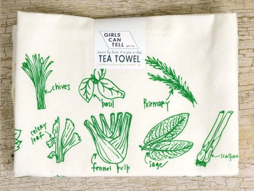 Green Herbs Tea Towel by Girls Can Tell