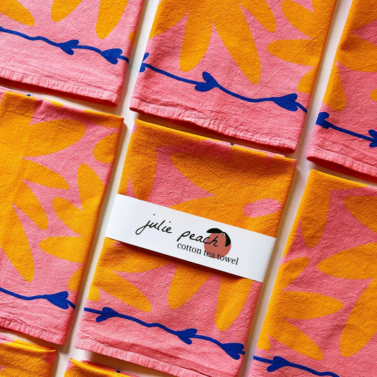 Floral Splat On Pink Tea Towel