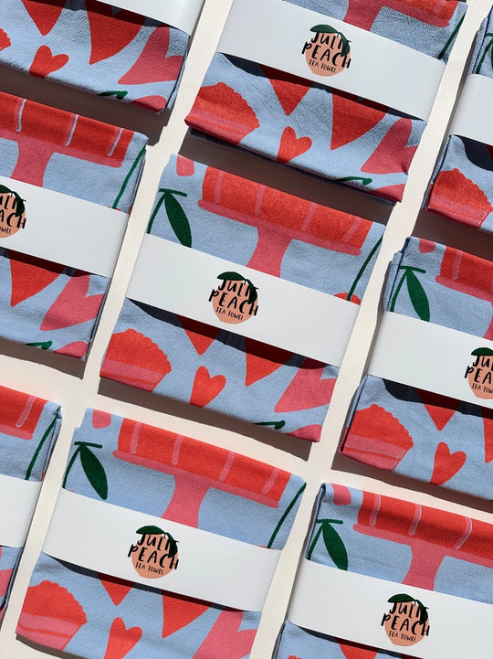 Cake On Blue Tea Towel