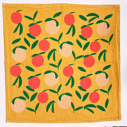 Peach Toss on Yellow Tea Towel